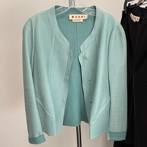 Marni Light Teal Leather Jacket